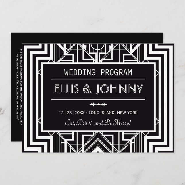 Black Geometric Wedding Programs Invitation (Front/Back)