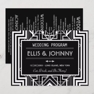 Black Geometric Wedding Programs Invitation
