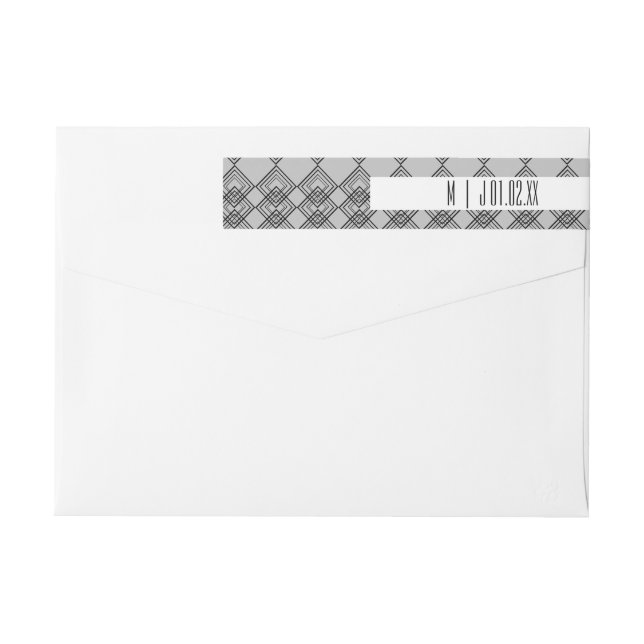 Black Geometrical Diamond Modern Wedding Logo Wrap Around Label (Back)