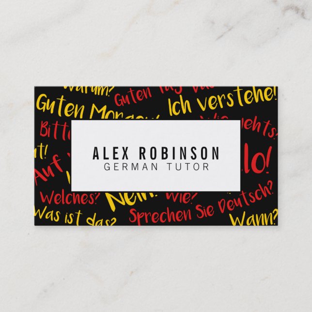 Black german language tutor business card (Front)