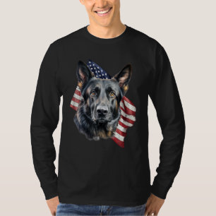 Black German Shepherd 4th Of July Dog American Fl T-Shirt