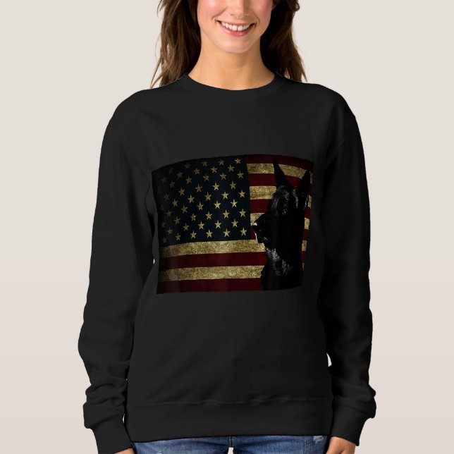 Black German Shepherd American Flag 4th July GSD D Sweatshirt (Front)