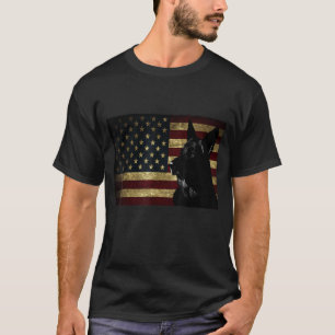 Black German Shepherd American Flag 4th July GSD D T-Shirt