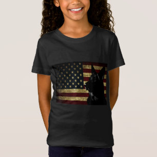 Black German Shepherd American Flag 4th July GSD D T-Shirt
