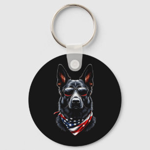 Black German Shepherd American Flag 4th July Key Ring