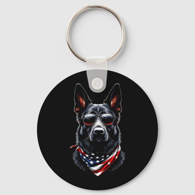 Black German Shepherd American Flag 4th July Key Ring (Front)