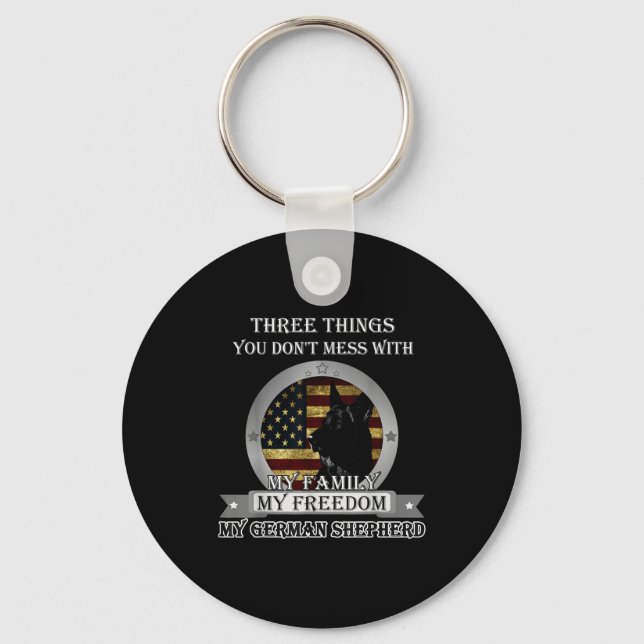 Black German Shepherd American Flag Three Things Y Key Ring (Front)