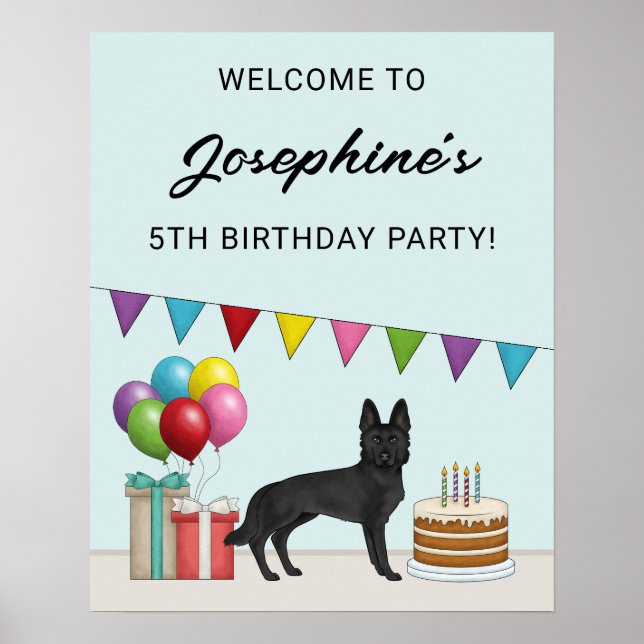 Black German Shepherd Birthday Party Welcome Poster (Front)