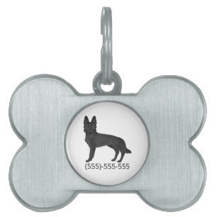 Black German Shepherd Cartoon Dog And Phone Number Pet ID Tag