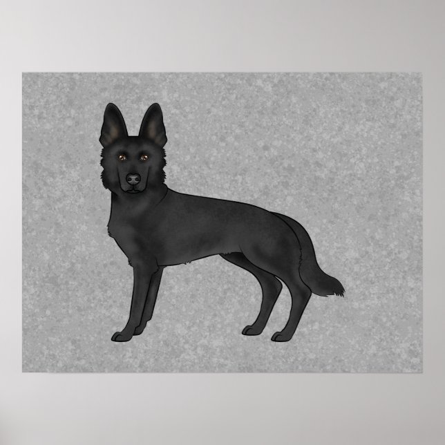 Black German Shepherd Cartoon Dog Illustration Poster (Front)