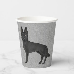 Black German Shepherd Cartoon Dog Standing Up Grey Paper Cups