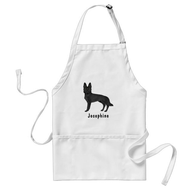 Black German Shepherd Cartoon Dog With Custom Name Standard Apron (Front)