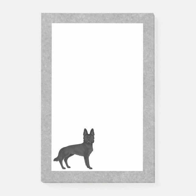 Black German Shepherd Cartoon GSD Breed Dog Grey Post-it Notes (Front)