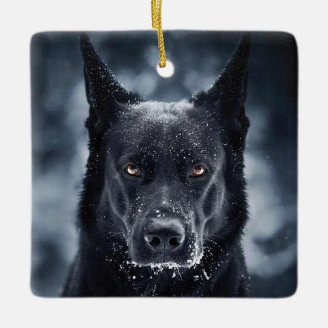Black German Shepherd Ceramic Ornament (Front)