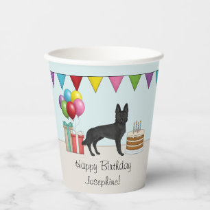 Black German Shepherd Colourful Happy Birthday Paper Cups