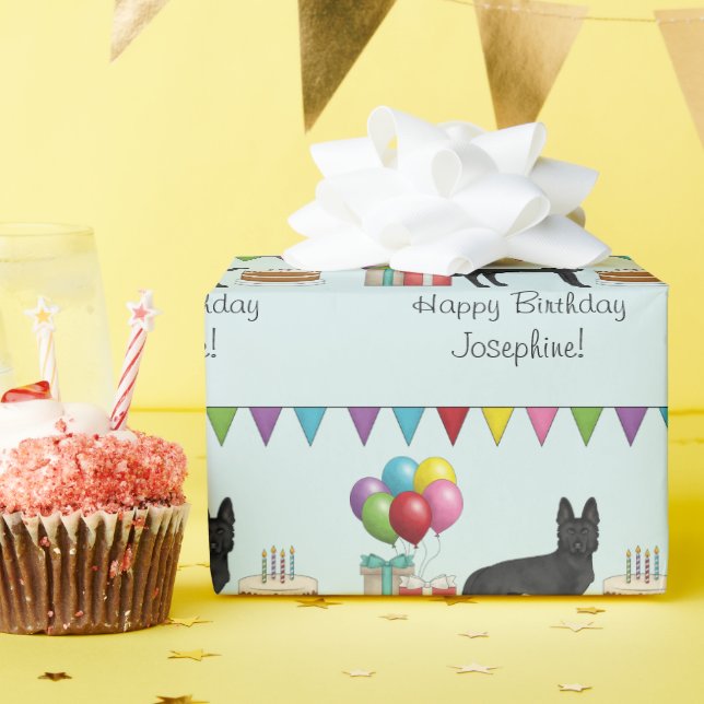 Black German Shepherd Colourful Happy Birthday Wrapping Paper (Birthday Party)