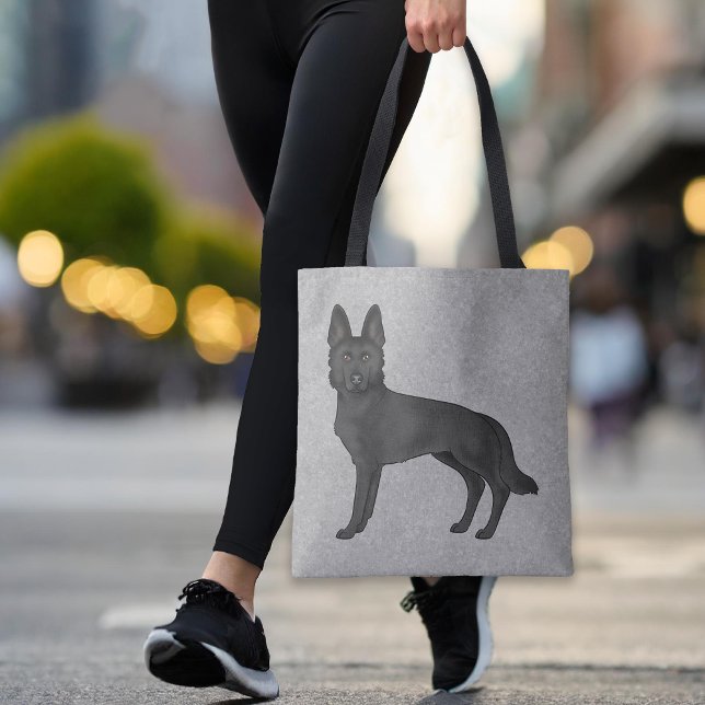 Black German Shepherd Cute Cartoon Dog Grey Tote Bag (Please note: This image is a digital mockup. The product may not be in scale.)
