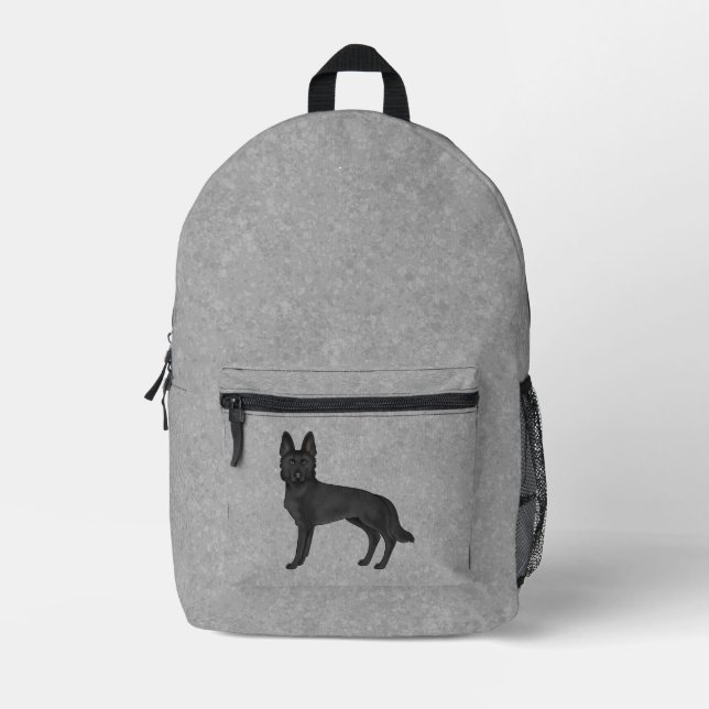 Black German Shepherd Cute Cartoon Dog On Grey Printed Backpack (Front)
