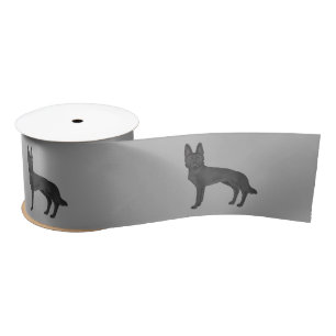 Black German Shepherd Cute Cartoon Dogs Grey Satin Ribbon