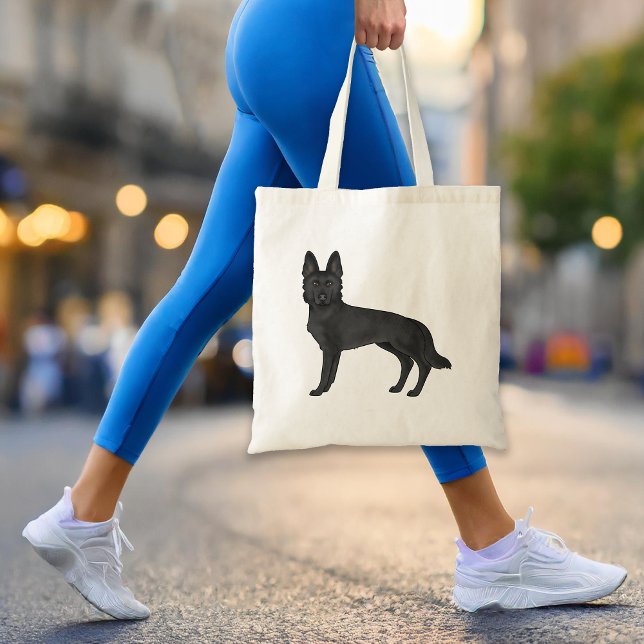 Black German Shepherd Cute Cartoon GSD Dog Tote Bag (Please note: This image is a digital mockup. The product may not be in scale.)