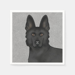 Black German Shepherd Cute Dog Head Close-Up Grey Napkin