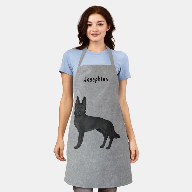 Black German Shepherd Dog And Custom Text Grey Apron (Worn)