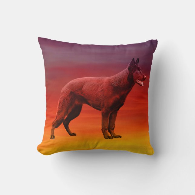 Black German Shepherd Dog Beach Portrait Cushion (Front)
