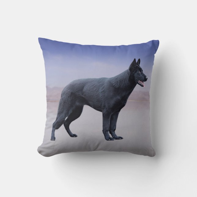 Black German Shepherd Dog Beach Portrait Cushion (Front)