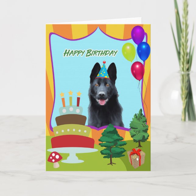 Black German Shepherd Dog Birthday Card (Front)