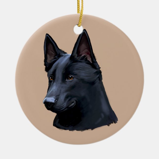 Black German Shepherd Dog Ceramic Tree Decoration (Front)