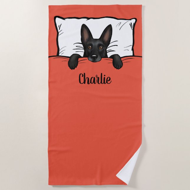 Black German Shepherd Dog Cute Personalised Beach Towel (Front)