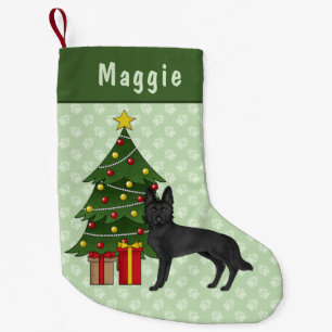 Black German Shepherd Dog Green Christmas Tree Small Christmas Stocking