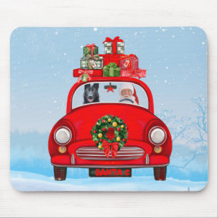 Black German Shepherd Dog In Car With Santa Claus  Mouse Pad