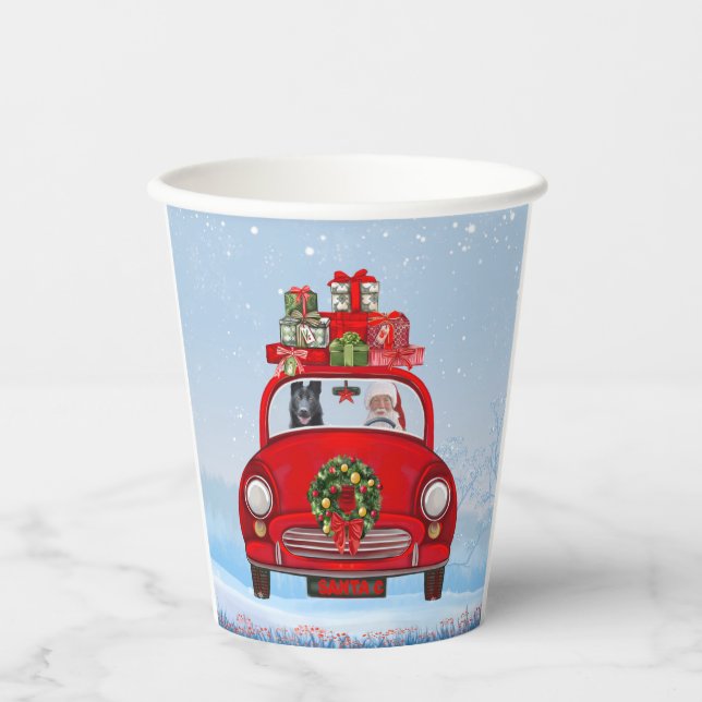 Black German Shepherd Dog In Car With Santa Claus  Paper Cups (Front)