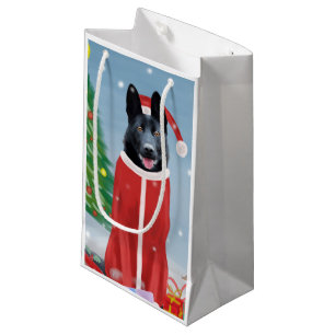 Black German Shepherd Dog in Snow Christmas Gifts  Small Gift Bag