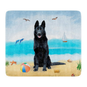 Black German Shepherd Dog on Beach Cutting Board