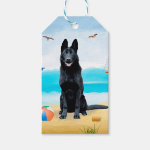Black German Shepherd Dog on Beach Gift Tags