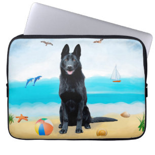 Black German Shepherd Dog on Beach Laptop Sleeve