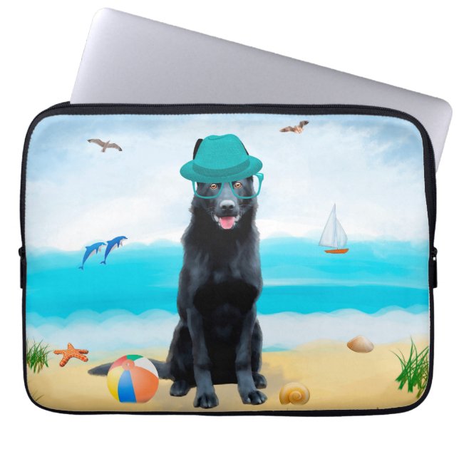 Black German Shepherd Dog on Beach Laptop Sleeve (Front)