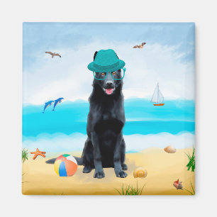 Black German Shepherd Dog on Beach Magnet