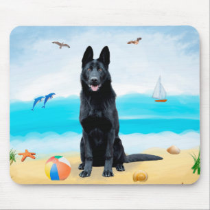 Black German Shepherd Dog on Beach Mouse Pad