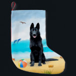 Black German Shepherd Dog on Beach  Small Christmas Stocking<br><div class="desc">Black German Shepherd dog sitting on beach is a perfect gift idea for someone who love this dog breed.</div>