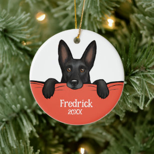 Black German Shepherd Dog Personalised Ceramic Tree Decoration