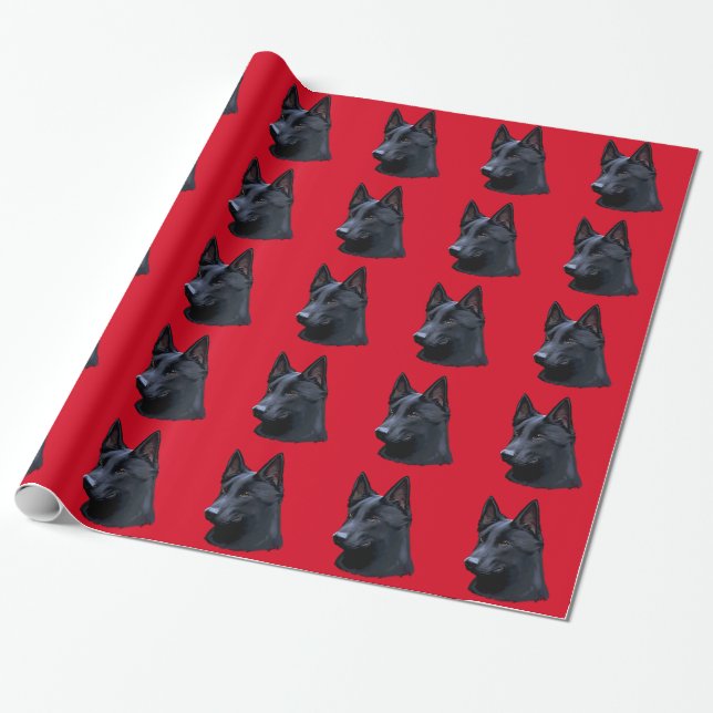 Black German Shepherd Dog Wrapping Paper (Unrolled)