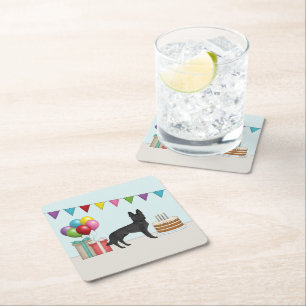 Black German Shepherd GSD Dog Colourful Birthday Square Paper Coaster