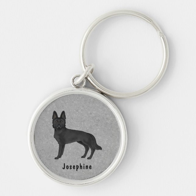 Black German Shepherd GSD Dog With Custom Name Key Ring (Front)