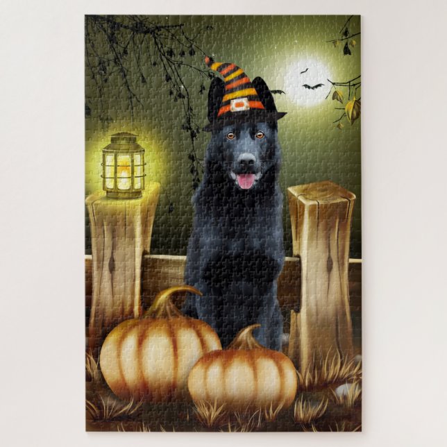 Black German Shepherd Halloween Jigsaw Puzzle (Vertical)