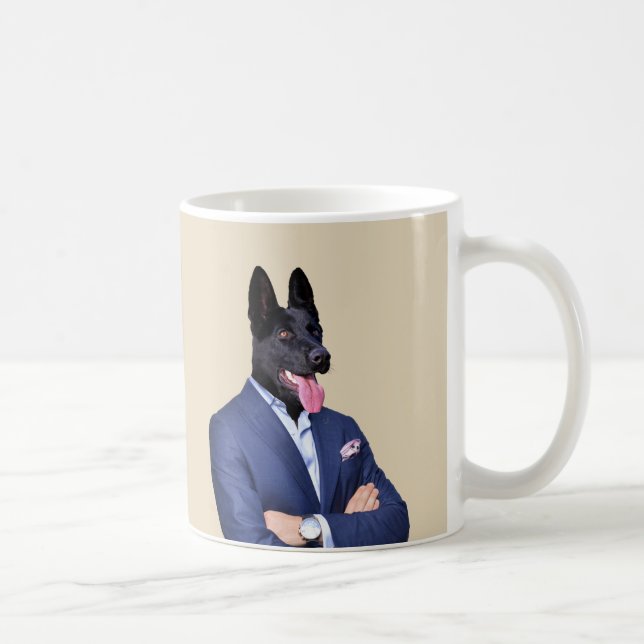 Black German Shepherd in a suit - Humanimal Coffee Mug (Right)