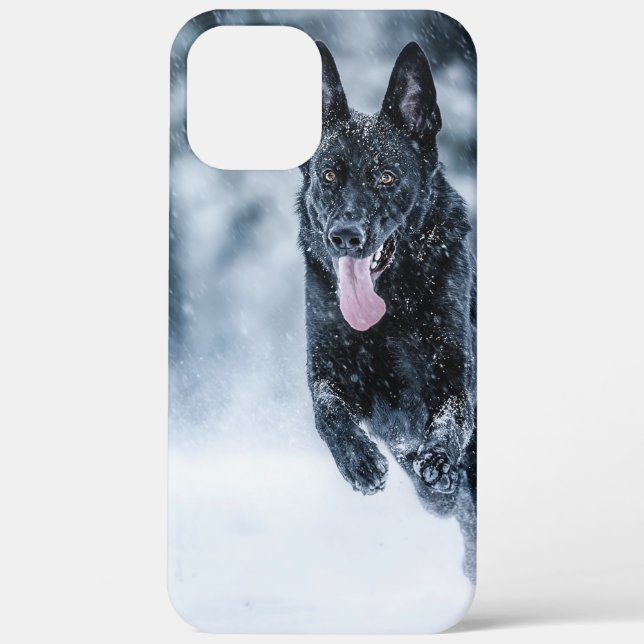 Black German Shepherd in snow Duvet Cover (Back)