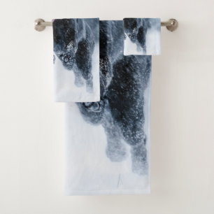 Black German Shepherd in snow Duvet Cover Bath Towel Set